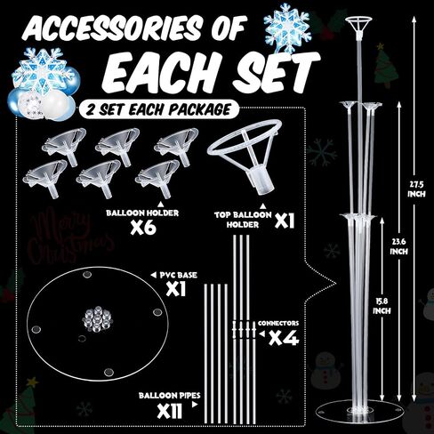 Hungdao 2 Sets Winter Snowflake Table Centerpiece Balloon Stand Kit with Snowflake Foil Balloons and Latex Balloons for Winter Birthday Christmas Baby Shower Party Supplies (Blue,White) in Saudi Arabia