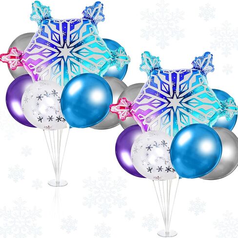 Hungdao 2 Sets Winter Snowflake Table Centerpiece Balloon Stand Kit with Snowflake Foil Balloons and Latex Balloons for Winter Birthday Christmas Baby Shower Party Supplies (Blue,White) in Saudi Arabia