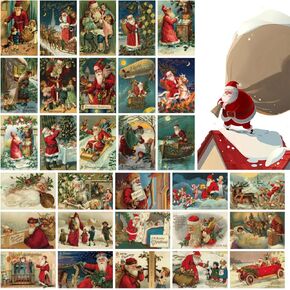 30pcs Vintage Christmas Greeting Cards, Santa and Christmas Reprint Antique Postcard Set, Retro Blank Christmas Greetings for Friends and Family