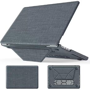 May Chen Case for M4 MacBook Pro 14 inch A3112 A3401 Max A3185, M3 A2918 A2992, M2 A2779, M1 A2442, 2021-2024 Release, Stylish Fabric Strong Hard Shell Case with Magnetic Stand Shockproof - Gray
