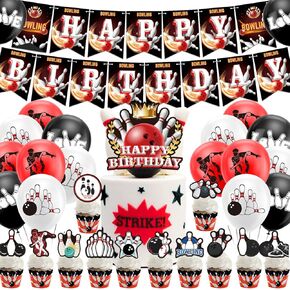 Bowling Party Decorations Bowling Birthday Party Supplies Includes Bowling Happy Birthday Banner, Cake Topper, Cupcake Toppers, Balloons for Bowling Themed Party
