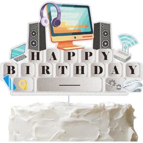 ذكاء الكمبيوتر عيد ميلاد سعيد كعكة توبر بريق الفضة الصوت ماوس سماعة رأس كعكة الديكور الذكاء الكمبيوتر سمات البحث بنين بنات أطفال طالب تحت عنوان عيد ميلاد لوازم الحفلات