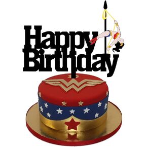 القطب راقصة عيد ميلاد سعيد كعكة توبر، المرأة المعجزة صورة ظلية عيد ميلاد سعيد كعكة توبر للأطفال الفتيات حفلة عيد ميلاد المرأة، خارقة / الرياضة موضوع حزب كعكة الديكور الاكريليك