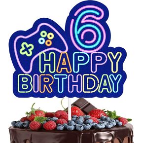 Game Night Cake Topper Video Game Themed 8th Happy Birthday Controller Unlocked Decoration, Game Night Party, Boy and Girl Birthday Party Neon Game Console Decoration, Birthday Gifts for Kids.