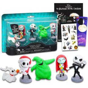 Nightmare Before Christmas Mini Figures 5 Pack - Toy Bundle with 5 Cupcake Topper Figurines Including Jack Skellington, Sally, More Plus Stickers, Tattoos | Nightmare Before Christmas Party Supplies