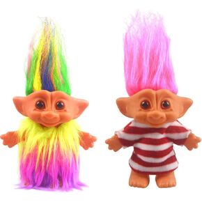 2pcs Vintage Troll Dolls Set,Lucky Doll Chromatic Adorable for Collections, School Project, Arts and Crafts, Party Favors