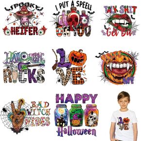 6Pcs Halloween Skull Iron on Stickers for T-Shirt with Flower Leaf Pattern Iron on Decals Heat Transfer Vinyl for Clothing Bags DIY Art Decoration