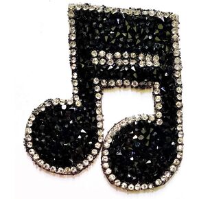 PP Patch Black Diamond Jewelry Black Musical Notation Music Note Signs Cartoon Kids Embroidery Patch Embroidered Iron-On Patch Logo Jackets Bags Jeans T-Shirt Backpacks