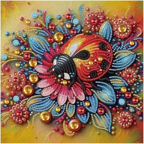 Sanjee 5D Special Shape Diamond Art Kits for Beginners, Ladybug Diamond Painting Kits for Adults, Crystal Rhinestones Diamond Painting for Home Wall Decoration Gift, 12×12inch