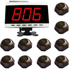 SINGCALL Wireless Calling System, Patient Calling System, Wireless Table Call System, for Hospital Restaurant Pack of 1 Display and 10 Table Bells