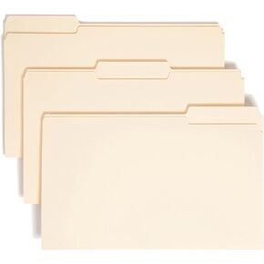 File Folders, 1/3-Cut Tab, Assorted Positions, 8.5 x 14 Inch, Legal Size, Manila - Value Pack of 100 (15346)