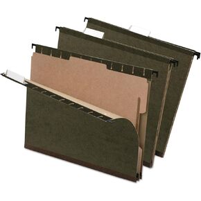 Pendaflex 59253 SureHook Reinforced Hanging Folder, 1 Divider, Letter, 1/5 Tab, Green (Box of 10)
