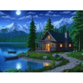 SKRYUIE 5D Lake House Diamond Painting Kits - DIY Diamond Art Kits for Adults Landscape, Full Round Drill - Crystal Cross Stitch - Adults Craft for Wall & Office Decor - 12x16inch