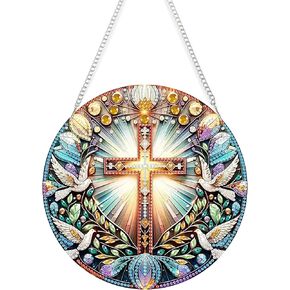 مجموعات الطلاء الماسي على شكل حمامة متقاطعة، قلادة معلقة، مجموعة فنية من حجر الراين على شكل حمامة متقاطعة، مجموعة لوحة نافذة مزدوجة الجوانب من الأكريليك DIY، ديكور جدار المنزل 7.8 × 7.8 بوصة in Kuwait