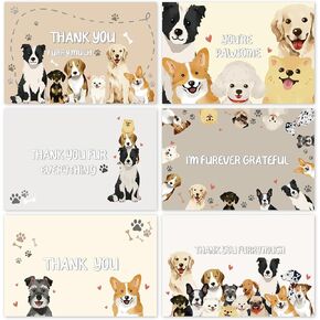 Whaline 48 Pack Cute Dog Thank You Cards Cartoon Greeting Cards with Envelopes & Stickers Blank Note Cards for Baby Shower Birthday Party Invitation Supplies