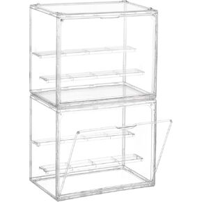 2 Pack 3 Layer Adjustable Figure Display Case, Acrylic Display Case for Collectibles,Clear Acrylic Display Case Stackable Display Box Showcase with Magnetic Door for Action Figures, Funko