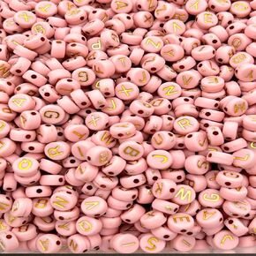 Agrifilm Alphabet Beads for Bracelets Light Pink Beads 1000pcs Acrylic Pale Pink Letter Beads Bulk Round Gold Beads Fall Colored Beads for Jewelry Making DIY Bracelets, Necklaces, Key Chains