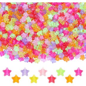 1000Pcs Glitter Pony Beads Shapes for Bracelet Star Beads for Friendship Bracelets Colourful Valentine's Day Beads for DIY Jewelry Making Bracelet Necklace Party Decoration Supplies