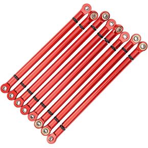 RC Car Chassis Link Rod,8Pcs Aluminium Alloy 313mm Wheelbase Link Rod Compatible for SCX10 1/10 Scale RC Crawler Car(Red)