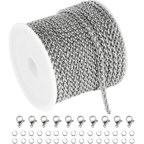 UMAOKANG 16.4 Feet Stainless Steel Wheat Chains for Jewelry Making Silver Twisted Cable Keel Chain Roll with Jump Rings Lobster Clasps Necklace Bracelet DIY Jewelry Making Supplies