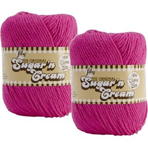 Bulk Buy: Lily Sugar 'n Cream 100% Cotton Yarn (2-Packs) ~ Solids ~ 4 oz. Super Size Skeins (Hot Pink SS #18416)