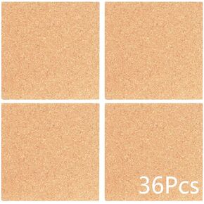 YYaaloa 36 Pcs Cork Coasters Self-Adhesive Mini Squares Backing Cork Tiles Sheets 4"x 4" for DIY Coasters and DIY Crafts Cork Board Squares, Cork Tiles, Cork Mat (36pcs)