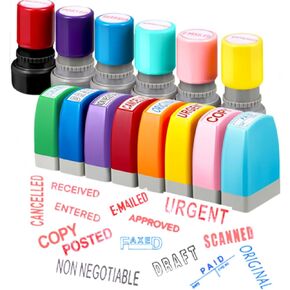 Henoyso 14 Pcs Office Stamp Set Self Inking Office Stamp Business Stamps Message Account Work Stamp Office Stationery Approved Paid Copy Faxed Scanned Stamps for Office Message Supplies