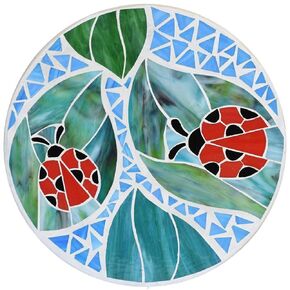 Bieye MSS001 Tiffany Style Stained Glass Mosaic Decorative Stepping Stone for Garden Decor (12" Round, Ladybug)