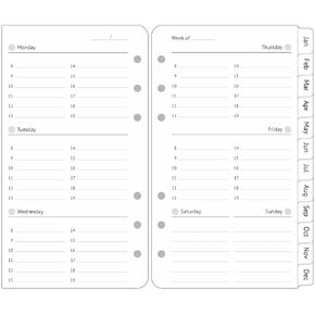 A6 Planner Refills Undated, 2-Page Per Week with Hourly Schedule, Monthly Tabs, Extra Note Pages, Start Any Time, Personal Size 3-3/4" x 6-3/4"