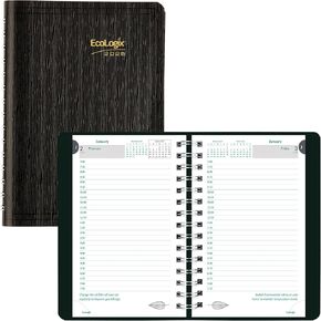 Brownline® 2025 EcoLogix® Daily Planner, Appointment Book, 12 Months, January to December, Twin-Wire Binding, 8" x 5", Black, Recycled (CB410W.BLK-25)