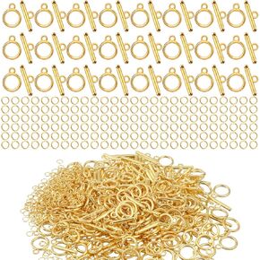 Inbagi 560 Pcs Gold Toggle Clasps for Jewelry Making Include 160 Pairs Alloy Toggle Clasps Connectors Metal Bar and Ring Clasps with 400 Pieces Open Rings for DIY Craft Necklace Bracele Making