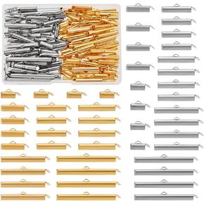PH PandaHall 140PCS Slide on End Clasp, 14 Styles Jewelry Tube End Bar Slider End Caps Tube Bar Buckle Clasps Brass Tubes Clasp for Seed Beads Waist Beads Multi-Strand Necklace Bracelet Making