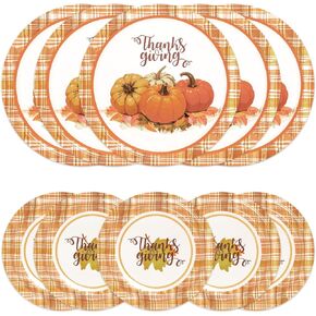 YY Thanskgiving Party Paper Plates Set 80PCS 7in Dessert Plates with 9in Dinner Plates Pumpkin for Thanksgiving Day, Autumn Harvest Table Decorations