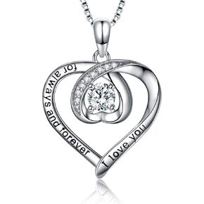 MUATOGIML 925 Sterling Silver Always My Daughter&Sister Forever My Friend Double Love Heart Pendant Necklace, Mother Daughter Bracelet Jewelry Gifts for Sister Women Couples Wife Mom Girlfriend