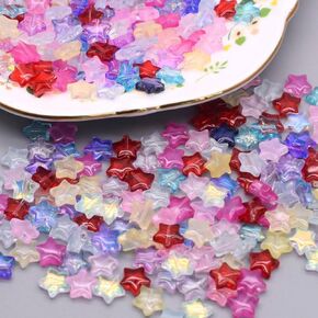 100pcs 8mm Colorful Glass Star Beads Crystal Star Spacer Beads Star Charms Clear Bright Loose Beads Bulk for Jewelry Bracelet Making DIY Crafts Gifts