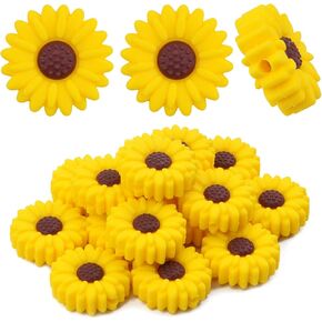 15pcs 19.5 mm Daisy Flower Silicone Beads Soft Silicone Sunflower Shape Loose Spacer Beads for DIY Garland Keychains Lanyard Jewelry Making Craft Decor, Yellow Brown
