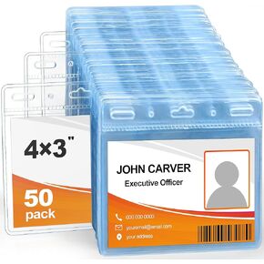 100 Pcs Card Protector ID Name Badge Holder 4 x 3 Inches Clear Plastic Horizontal No Zipper ID Card Holder