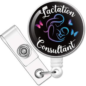 RZHV Lactation Consultant Retractable Badge Reel with Alligator Clip, Funny Golden Retriever ID Card Badge Holder Gift for Doctors Nurses Colleague IBCLC Consultant Lactivist Nursing Coach