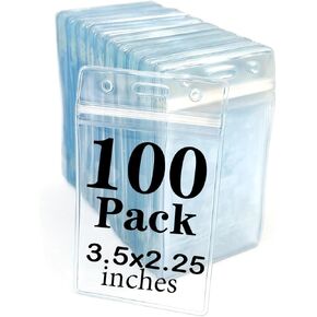 Name Tag Badge ID Card Holders 100 Pack (Horizontal, 4 x 3 Inches),Clear Plastic Premium Badge Holder