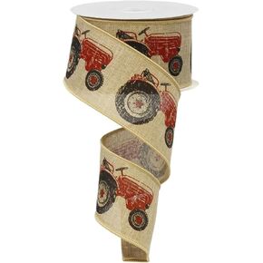 Craig Bachman 2.5" Tractor Ribbon: Light Beige & Red (10 Yards) Premium Quality Wired Edge for Easy Crafting, Ideal for Gift Wrapping, Rustic Home Decor, and Country-Themed Projects RG014875A