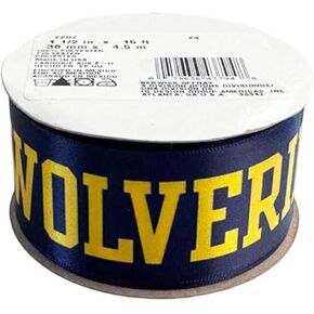1.5" Michigan Ribbon, Licensed by Offray Ribbon - Officially Licensed (Blue - 15 Yards (5 Feet))