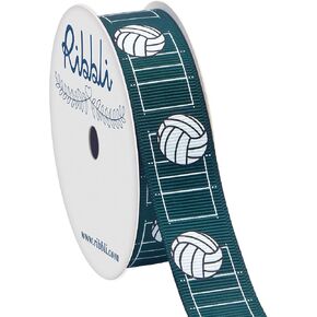 Ribbli Grosgrain Volleyball Craft Ribbon,7/8-Inch x 10-Yard,White/Black/Purple