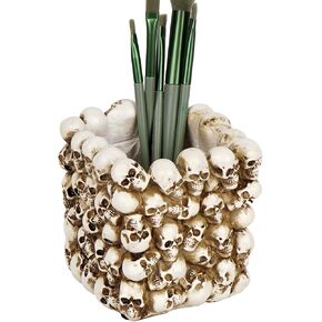 Skull Makeup Brush Holder - Square Resin Skull Wall Pen Holder, Gothic Skull Décor Desktop Organizer for Vanity Dresser Bathroom