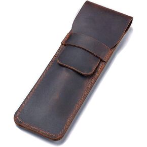 Pens Pouch Leather Pen Protective Sleeve Cover Crazy Horse Leather Handmade Fountain Multi Pen Case Holder – Dark Brown Small