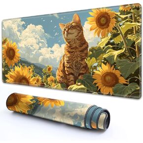 for MTG Playmat 24" x 14" with High Elastic Rubber Base Non-Slip Rubber Sole HD Printing for MTG Mat Magic Mat Card Playmat Magic Playmat Gaming Mouse Pad, Orange Cat Golden Sunflower