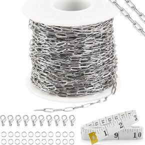 Stainless Steel Chain for Jewelry Making, 55 Ft 6 Styles Necklace Chains for DIY Necklace Bracelets Craft Jewelry Making Supplies Set Stainless Steel Jump Rings and Lobster Clasp Soft Tape Measure