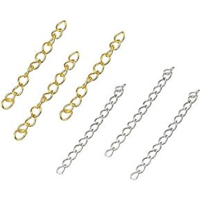 LASSUM 100 Pcs 50 x 3.5mm Chain Extension Tails, Endings Ends Connectors for DIY Jewelry Making (Gold & Silver)