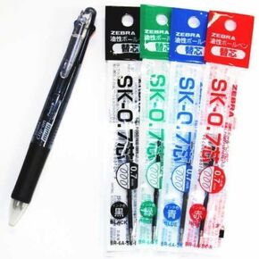 Zebra B4sa1 Clip-on Multi Multifunctional Pen (0.7mm Black, Blue, Red and Green + 0.5mm Mechanical Pencil) - Black Barrel & 4colors Ink Pens Refills Value set(with Our Shop Original Description of