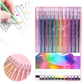 Glitter Gel Pen Set 12 Sticks, New Glitter Gel Pens for Coloring Books, Artist Colored Gel Markers Colorful Pens Neon Gel Pens for Coloring Books and Drawing (Color 12)