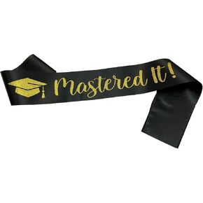Mastered it Graduation Sash,Black Graduation Sashes Gold Glitter Letter Class of 2024 Sash Masters Graduation Gift for Her or Him Grad Party Supplies,Black